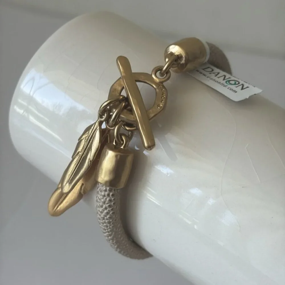 Danon Leather Gold Bracelet with Metal Leaves Gold Color 7
